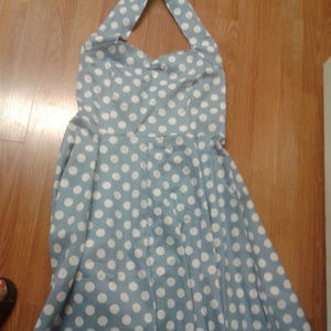 RETRO lt blue polka dot sweetheart halter dress